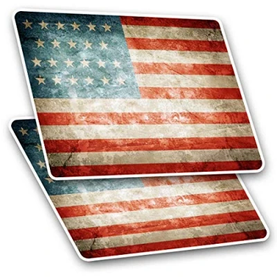 Image of Rectangle Stickers (Set of 2) 10cm Distressed USA Flag America American Fun Decals for Laptops,Tablets,Luggage,Scrap Booking,Fridges, #8316