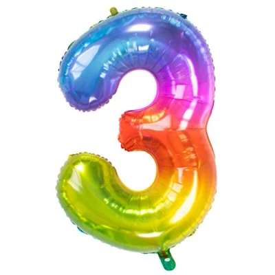 Image of Folat 63243 Zahl Foil Balloon Yummy Gummy Rainbow Number 3 86 cm, Multi Colors, 86cm