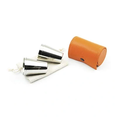 Image of iSavage Shot Glasses with Orange Leather Case, 1.2oz Each, Set of 4, 18/8 Stainless Steel, 1pc Reusable Bag YM206