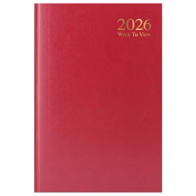 Image of 2025 A5 Week To View Diary Full Year Hardback WTV Casebound Planner for Home Office School &amp; Work (Red)