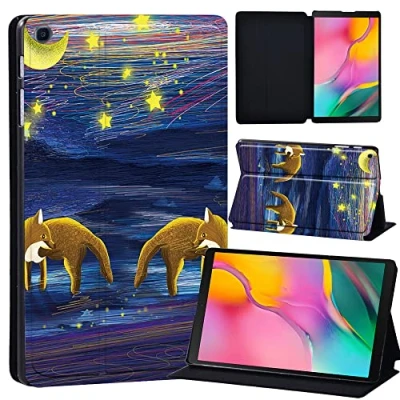 Image of Printed Leather slim lightweight Stand Cover Case for Samsung Galaxy Tab A 10.1 2019 (Model: SM T510 T515), with Function (Black) (twin fox and moon paint)