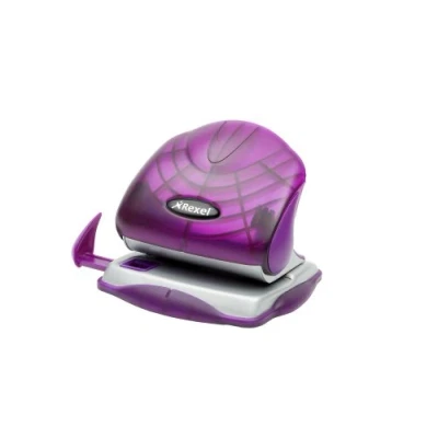Image of Rexel S215P 2 Hole Punch, 15 Sheet Capacity, Paper Size Guide Bar, Plastic, Purple, 2101225