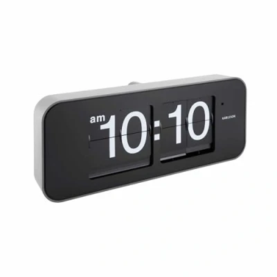 Image of Wall Clock Wide Flip Silver Casing, Black Dial