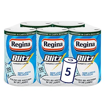 Image of Regina Blitz Casa Paper, Pack of 5 Rolls, 500 Maxi 3 Ply Sheets, Recyclable Clean and Dry in a Flash, 100% FSC Certified Paper