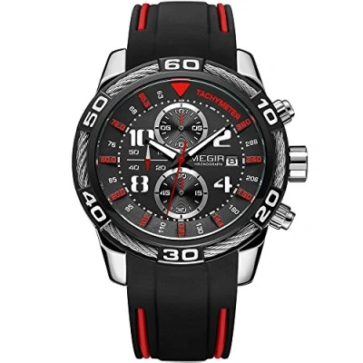Image of Silicone Band Sport Quartz Wrist Watch for Men Boys (Chronograph, Waterproof, Luminous, Calendar)