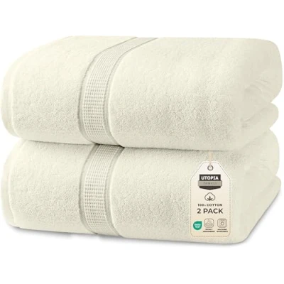 Image of Utopia Towels Luxurious Jumbo Bath Sheet 2 Piece 600 GSM 100% Ring Spun Cotton Highly Absorbent and Quick Dry Extra Large Towel Super Soft Hotel Quality (35 x 70 Inches, Ivory)