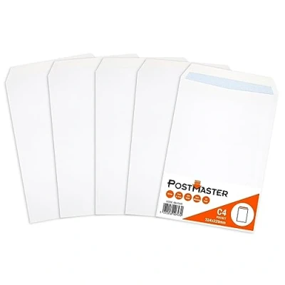 Image of Postmaster A4 Envelopes Peel &amp; Seal 100GSM White Paper 25 Pack