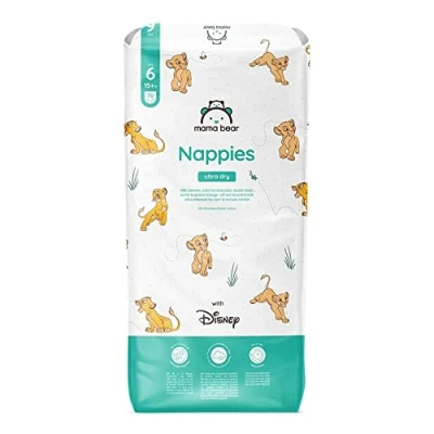 Image of Amazon Brand Mama Bear Disney Ultra Dry Nappies, Size 6 (15+ kg), 70 Count, White