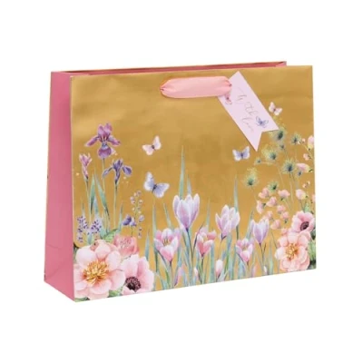 Image of Glick Large Landscape Gift Bag, Golden Garden, Luxury Recyclable Bag for Birthdays &amp; Celebrations, 275 x 355 100 mm, Gold
