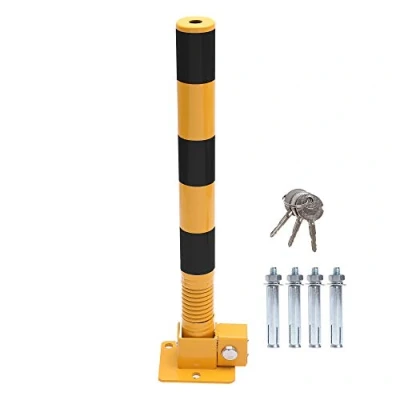 Image of TOPWAY Car Parking Space Lock Bollard, Yellow and Balck Lockable Fold Down Spring Barrier Post, Private Park Driveway Guard Saver Blocker, 60cm Height 161896