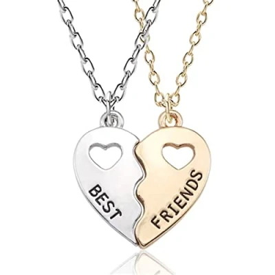 Image of JINJIASC Friendship Heart Pendant Necklace 2 pieces, Best Sister Necklaces Friend Birthday Gifts Cute Stitching Matching (Best Friends)