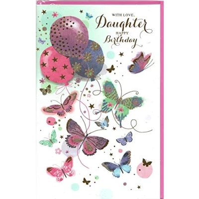 Image of Birthday Greeting Card Large For Daughter With Love Happy 17 x 27 Centimetres Balloons and Butterflies