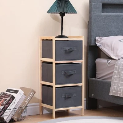 Image of Rainbow Tree 3 Fabric Drawers Storage Unit, Wooden Chest of Drawer for Bedroom, Living Room, Nursery Bedside Cabinet Unit Organizer Sideboard (3 Drawer:28x25.5x65cm)