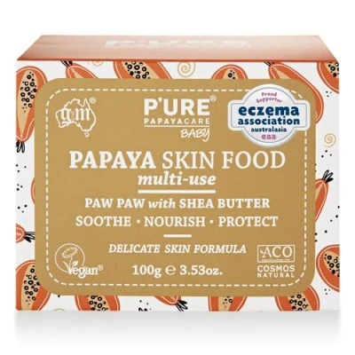 Image of P&#039;URE PAPAYA CARE Baby Skin Food 100g VEGAN &amp; Cruelty Free Moisturiser, Nappy Rash Care, Soothes Irritated for Babies All Natural Ingredients with Papaya, Chamomile Jojoba