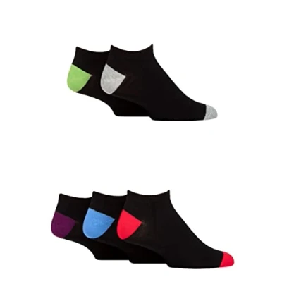 Image of Mens 5 Pair SOCKSHOP Wildfeet Bamboo Trainer Socks Black Purple Heel &amp; Toe 7 11