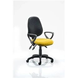 Image of Eclipse Plus III Lever Task Operator Chair Black Back Bespoke Seat with Loop Arms In Senna Yellow