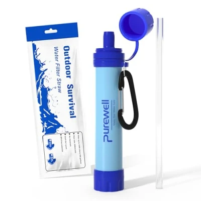 Image of Purewell outdoor water filter 0.01 μm ultra fine removes 99.99% of bacteria &amp; heavy metals 1500L capacity Portable drinking with neck strap for survival