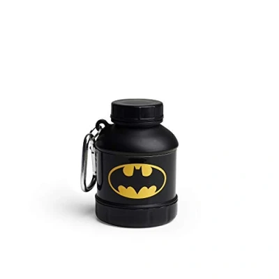 Image of Smartshake Justice League Whey2Go Batman Protein Powder Storage Container 50g BPA Free Shaker Bottle Funnel for Whey + Shakes 110ml, DC Comics Gifts Men
