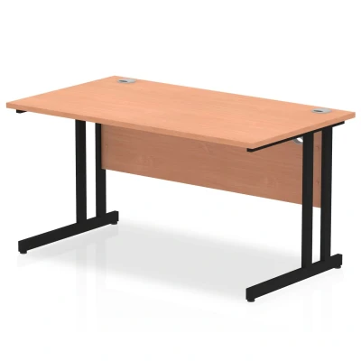 Image of Impulse 1400 x 800mm Straight Desk Beech Top Black Cantilever Leg