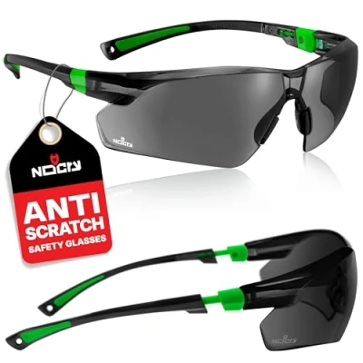 Image of NoCry Safety Sunglasses Mens Work with Tinted Wraparound Lenses; Glasses for Adjustable Arms, No Slip Grips; UV 400 Protection Tinted; Black &amp; Green