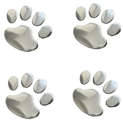Image of NewL 4PCS Silver 3D Chrome Dog Paw Footprint Sticker Decal Auto Car Emblem Decoration