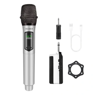 Image of talomen 2.4GHz Professional Wireless Microphone,Cordless Handheld Dynamic Microphones,Mic System for Singing with Rechargeable Receiver,160ft,for Karaoke,wedding,DJ,party,speech,K60 1 Silver