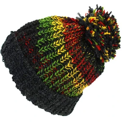 Image of LOUDelephant Wool Knit Beanie Bobble Hat Rasta