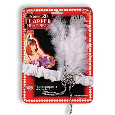 Image of Flapper 1920&#039;s White Headband With Feathers