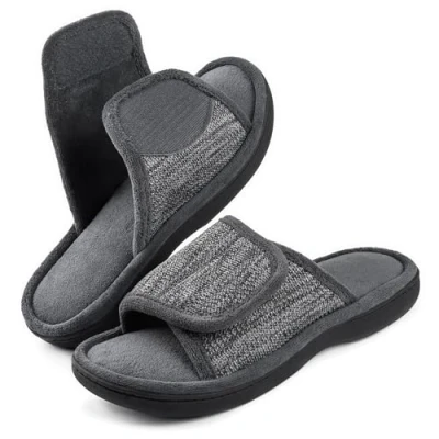 Image of RockDove Men&#039;s Adjustable Wrap Memory Foam Slide Slipper, Size 8/9 UK Men, Gray