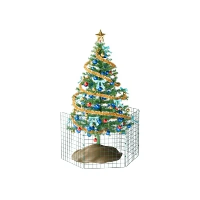 Image of Christmas Tree Fence Xmas Pet Guard, Around Tree, Protector from Dogs Fence, Safe Barrier to Protect Decorations (60cm High, 9 Panels)