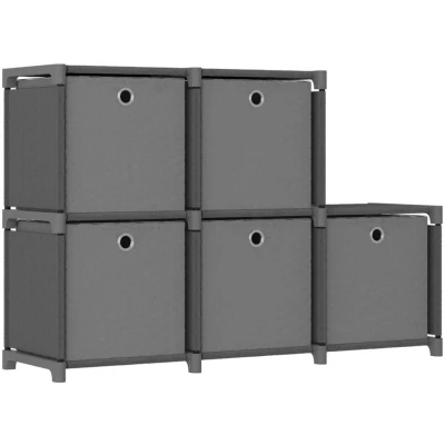 Image of vidaXL 5 Cube Display Shelf with Boxes Grey 103x30x72.5 cm Fabric