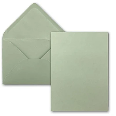 Image of Set of 25 Cards with Envelopes DIN A5 Single Cards, Eucalyptus, 14.8 x 21 cm C5 Envelopes, 15.4 22 Wet Adhesive