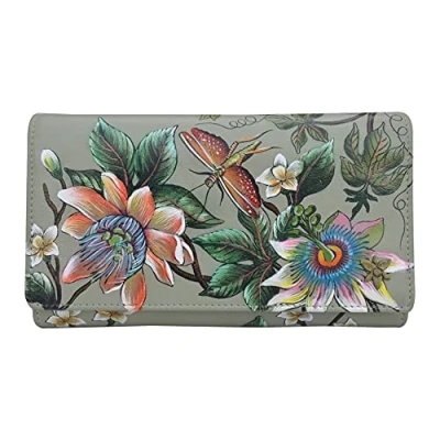 Image of Anuschka Hand Painted Genuine Leather RFID Blocking Women&#039;s Three Fold Wallet Floral Passion