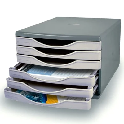 Image of Deflecto Warm Grey Desk Drawer Set featuring 6 x 30mm Drawers In Classic Organiser Small Storage Desktop A4