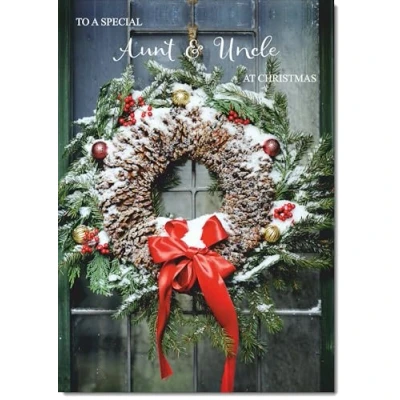 Image of doodlecards Aunt and Uncle Christmas Card Wreath Large A4 Size for &amp; with Plain Envelope