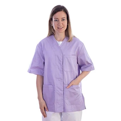 Image of Gima Jacket, Hospital Scrub Tunic Top, Made of Cotton and Polyester, Violet Colour, V Neck, Short Sleeve, 5 Buttons, Woman&#039;s, Size L, for Doctors, Vets, Nurses Medical Staff