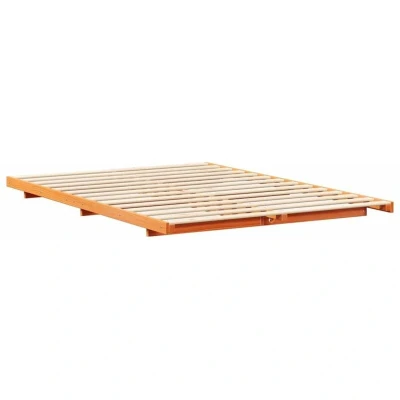 Image of Floor Bed Frame Wax brown 160 x 200 cm Solid pine wood Vidaxl