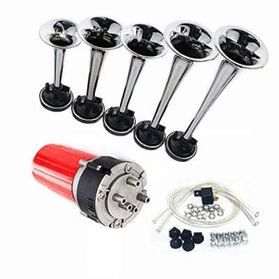 Image of YIYIDA car horn Air Five tube Music 160db truck 12V Trumpet Dixie Electric silver multi frequency sound with red Pump Speaker for SUV ship etc