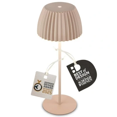 Image of BRILONER Riffle Rechargeable LED Table lamp IP44 with Light Edge, Touch, Replaceable Battery,LED Light, Battery lamp, Bedside German Design Award Winner 2025, 14.5x36.5 cm, Beige