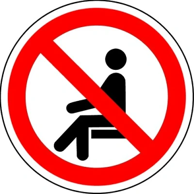 Image of ISO Safety Label Sign International No Sitting Symbol Self Adhesive Sticker 100mm Diameter