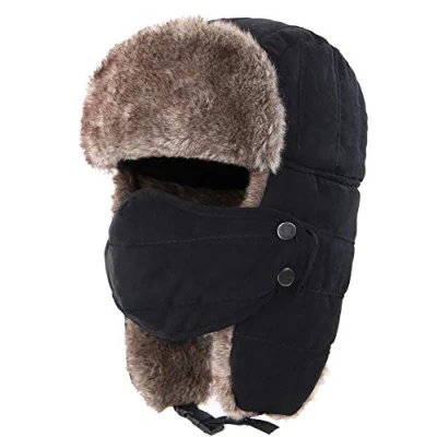 Image of Decentron Warm Trapper Hat Windproof Winter Russian Aviator Hats with Mask Ushanka (Black)