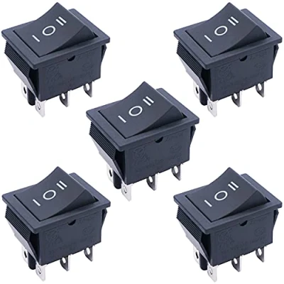 Image of Taiss/5Pcs Black Rocker Toggle Switch ON/OFF/ON DPDT 6 Pin 3 Position KCD4 Snap AC 10A/125V 6A/250V KCD2 203 BK
