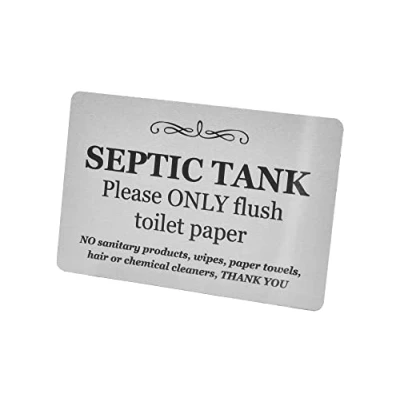 Image of Septic tank Sign Metal, aluminium with adhesive, notice, plaque for toilets, bathrooms, W.C, loo (Silver)