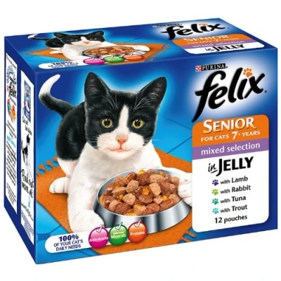 Image of Felix 7+ Mixed Selection Cat Food 12x100g, Pack of 4