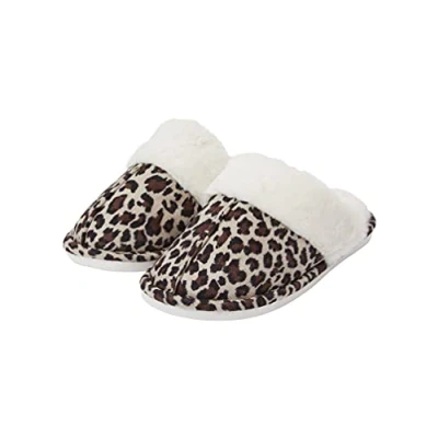Image of Tokyo Laundry Women&#039;s Bogota Faux Suede Mule Slippers with Fur Lining &amp; Trim Leopard Print 7 8 (40 41)