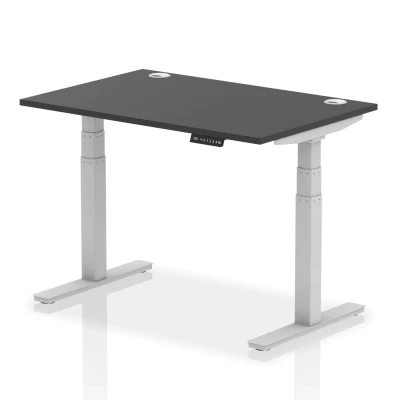 Image of Air 1200x800mm Height Adjustable Desk Black Top Cable Ports Silver Leg