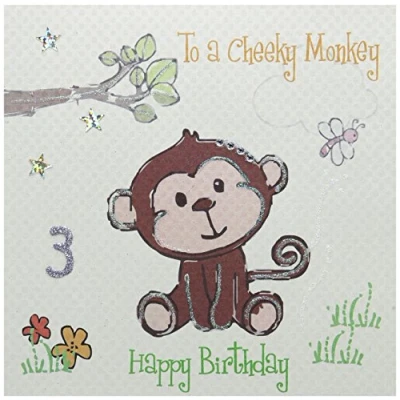 Image of WHITE COTTON CARDS To a Cheeky Happy 3, Handmade 3rd Birthday Card, Monkey
