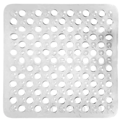 Image of ARA CHOICE Shower Mat Large Square Rubber Non Slip With Suction Anti Mould Bath Long Machine Washable Bathroom Bathtub Drain Holes Soft Feet (Clear)