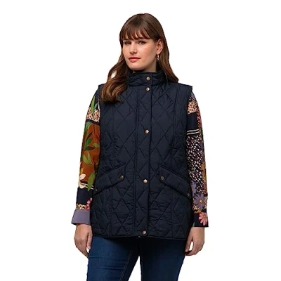 Image of Ulla Popken Women&#039;s Country House Quilted Vest Pheasant Lining, Navy, 42 44 Große Größen