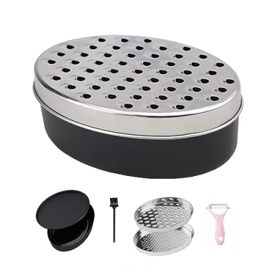 Image of JAGKUL Cheese Grater Kitchen Equipment Stainless Steel Vegetable Chopper with Container and Lid + Peeler, Graters for Kitchen, Home Gadgets Smart (Black)